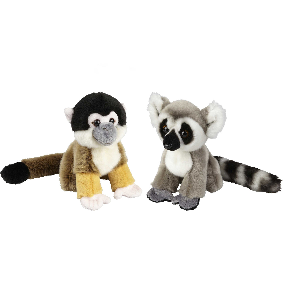 Ravensden - pluche knuffel set - Ringstaart Maki en Squirrel Aapje - 18 cm - Pluchen speelgoed