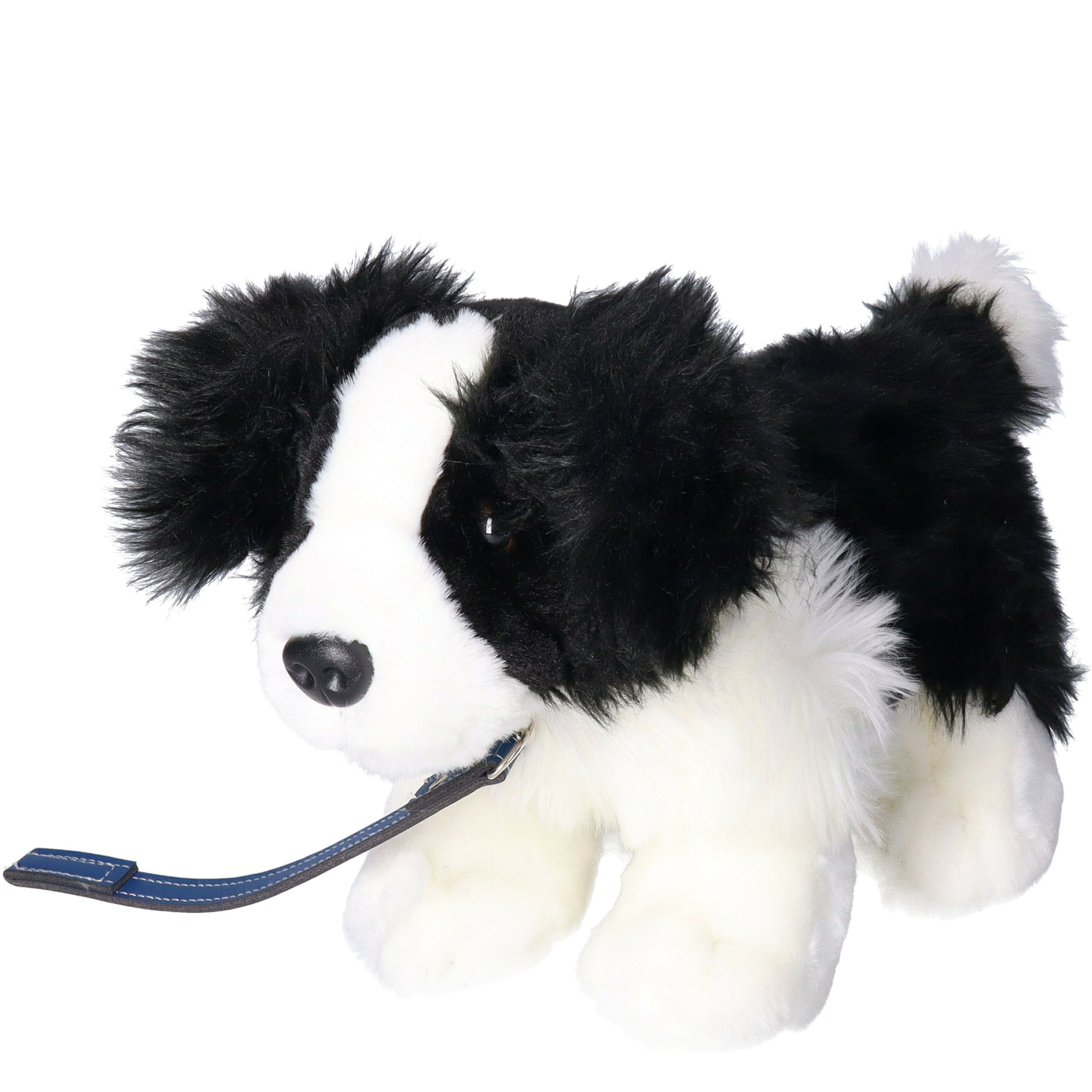 Pluche border collie knuffel - met riem - 30 cm - bruin - Pluchen speelgoed