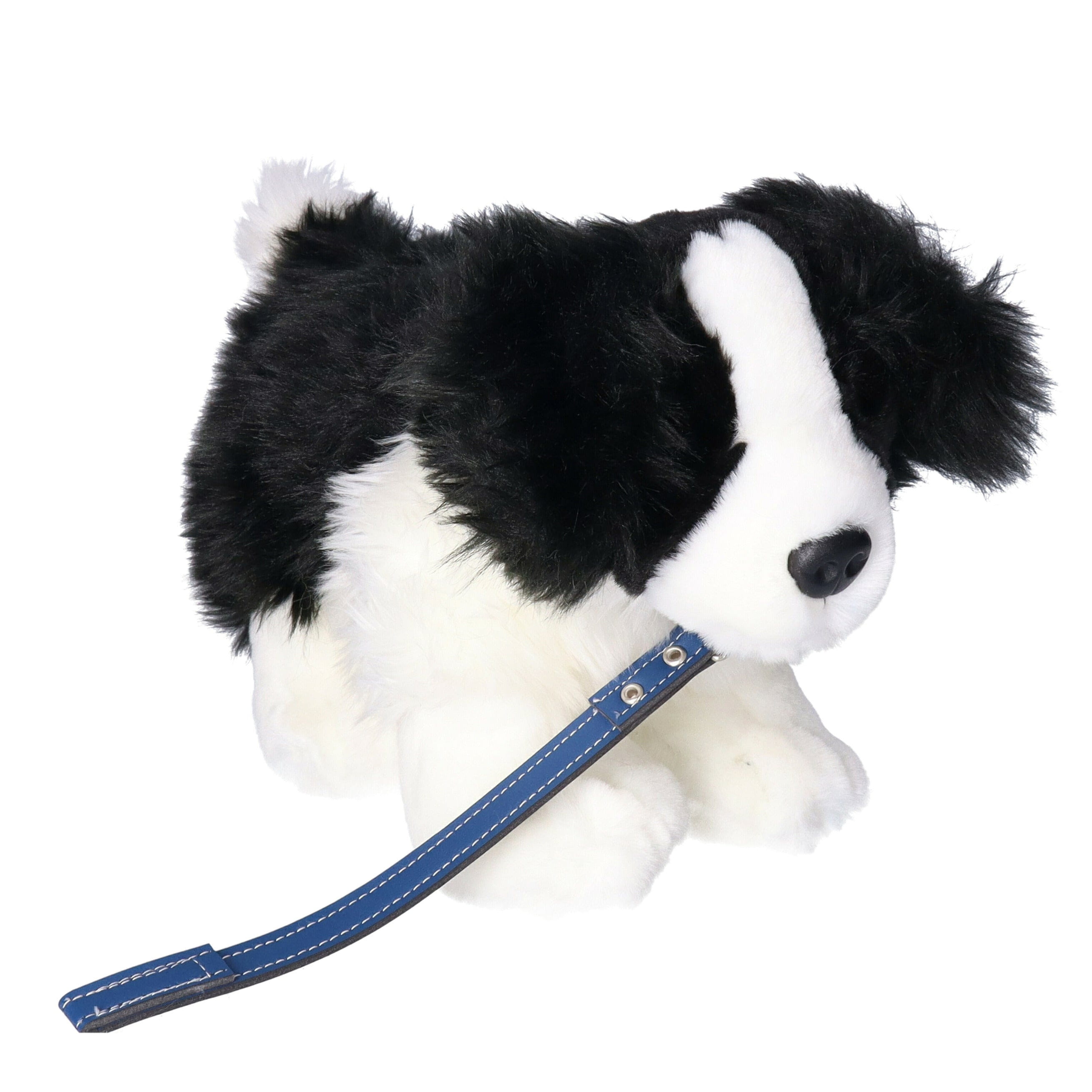 Pluche border collie knuffel - met riem - 30 cm - bruin - Pluchen speelgoed