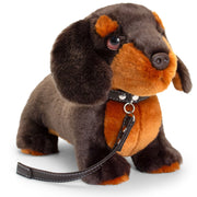 pluche-knuffel-hond-teckel-met-riem-30cm-donkerbruin_10390082