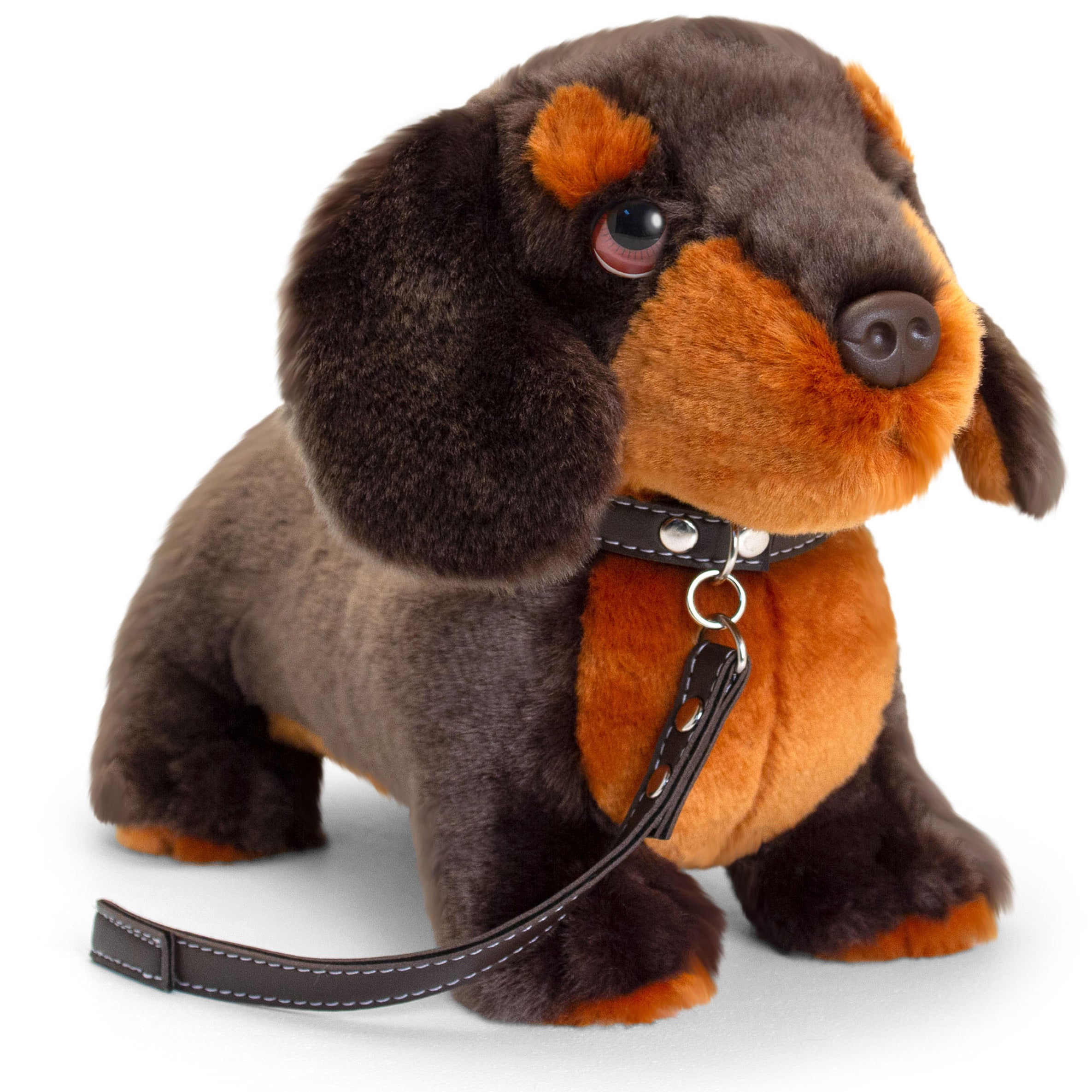 pluche-knuffel-hond-teckel-met-riem-30cm-donkerbruin_10390082