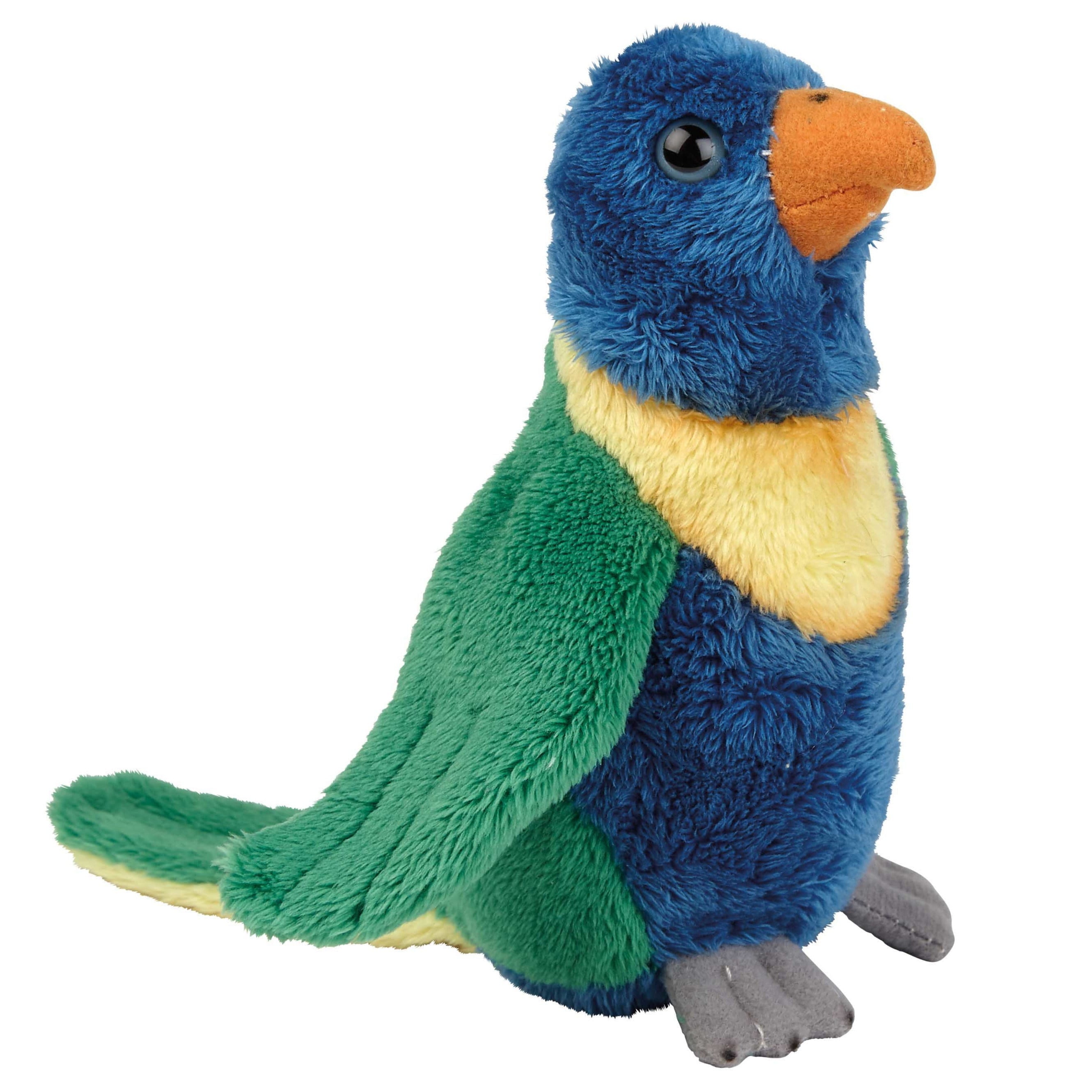 Lori parkiet knuffel - pluche - blauw/groen - 15 cm - tropische vogel - Pluchen speelgoed