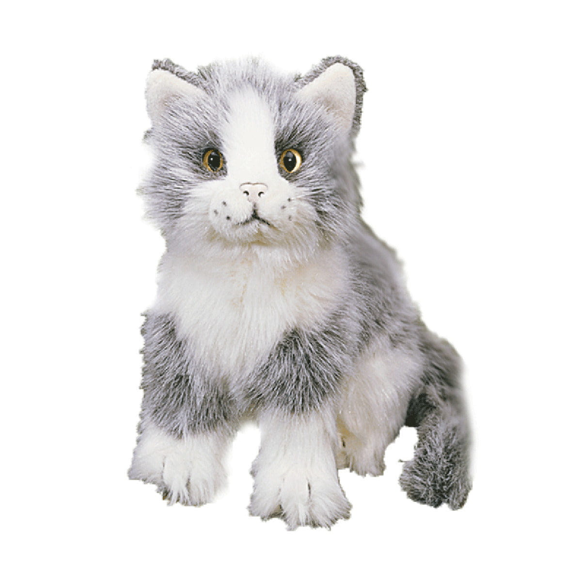 Pluche grijs/witte kat - knuffel - zittend - 20 cm - Pluchen speelgoed