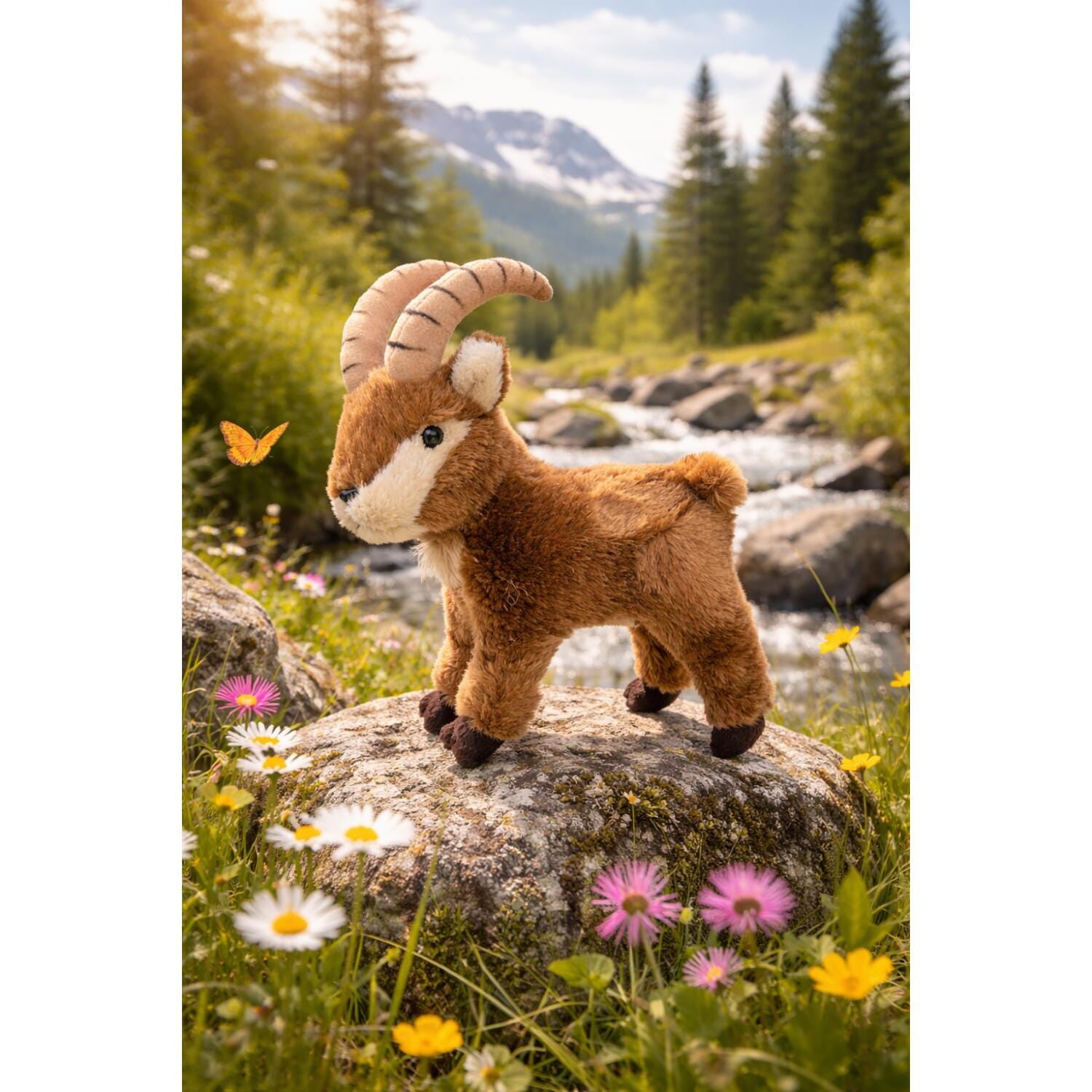 Semo steenbok knuffel - pluche - bruin - 18 cm - Pluchen speelgoed