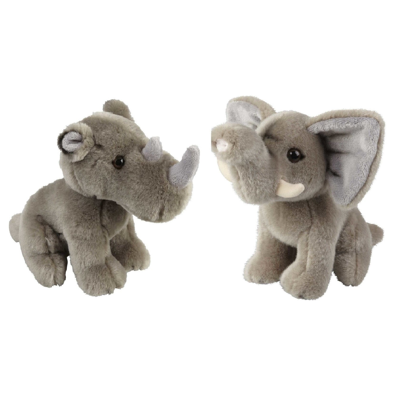Knuffeldieren set olifant en neushoorn - pluche - 18 cm - Pluchen speelgoed