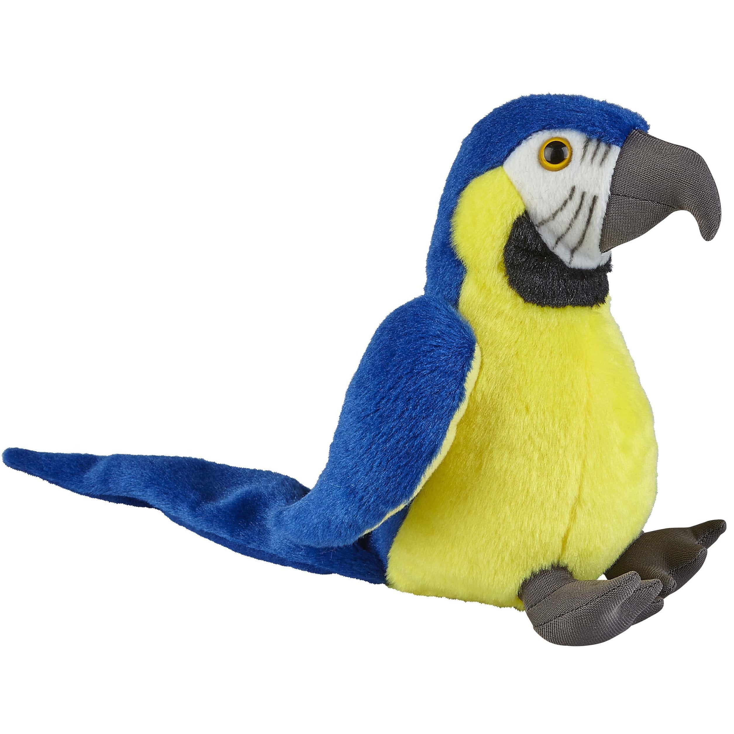 Macaw papegaai knuffel - pluche - 18 cm - blauw/goud - vogels - knuffeldier - cadeau - Pluchen speelgoed