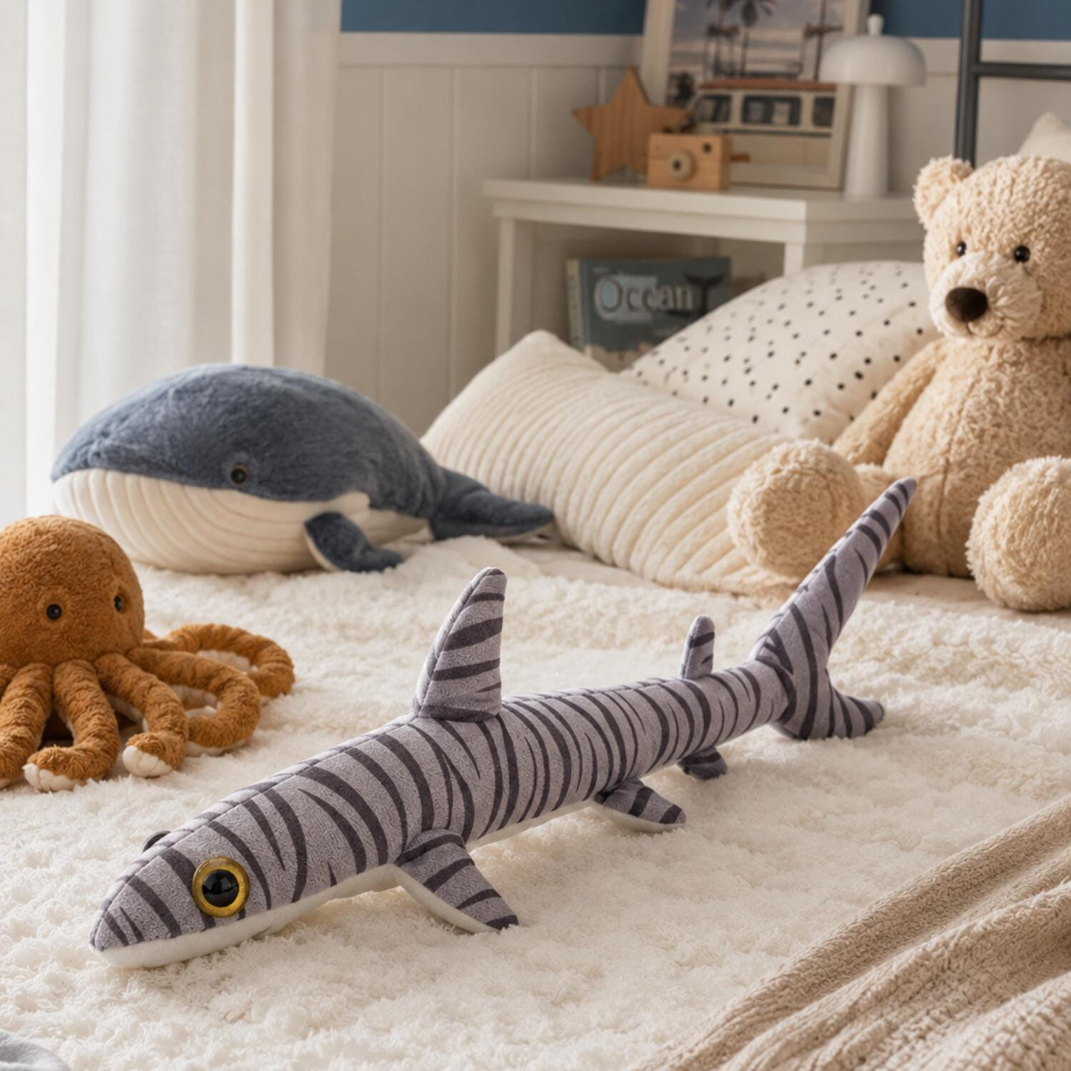 Nature Planet tijgerhaai knuffel - pluche - 60 cm - zeedier - Pluchen speelgoed