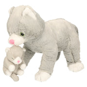 Pluche moederpoes met kitten - knuffel - 32 cm - Pluchen speelgoed