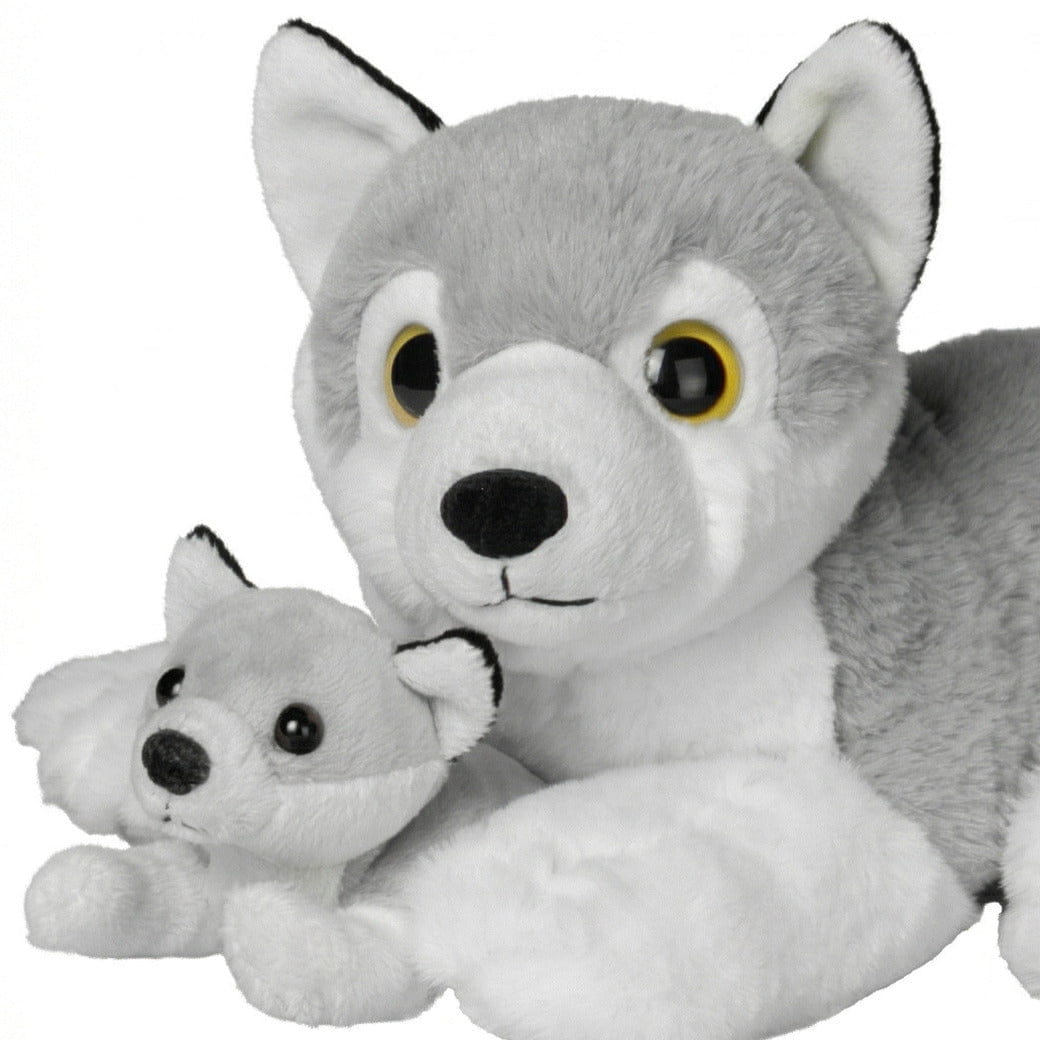 Nature Planet wolven knuffel - pluche - 22 cm - moeder en jong - Pluchen speelgoed