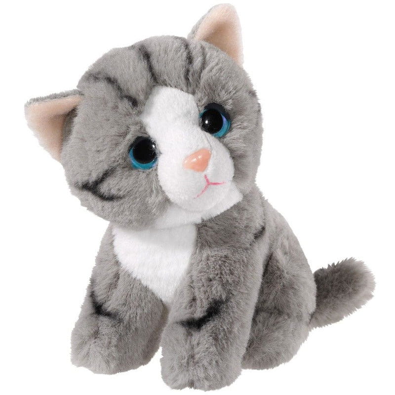 Grijze kat knuffel - pluche - 14 cm - zittend - Pluchen speelgoed