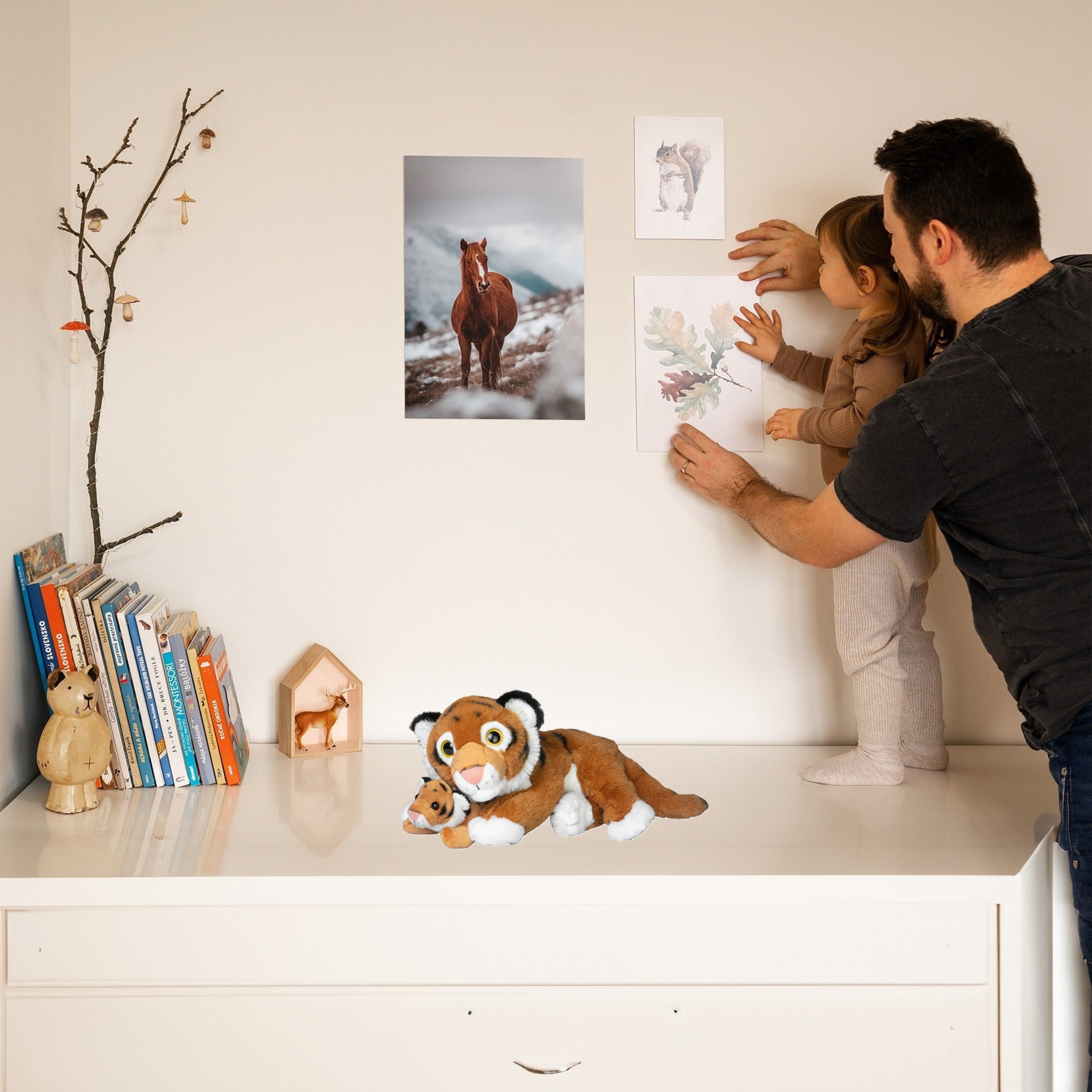 Nature Planet tijger knuffel - pluche - 22 cm - moeder en jong - Pluchen speelgoed