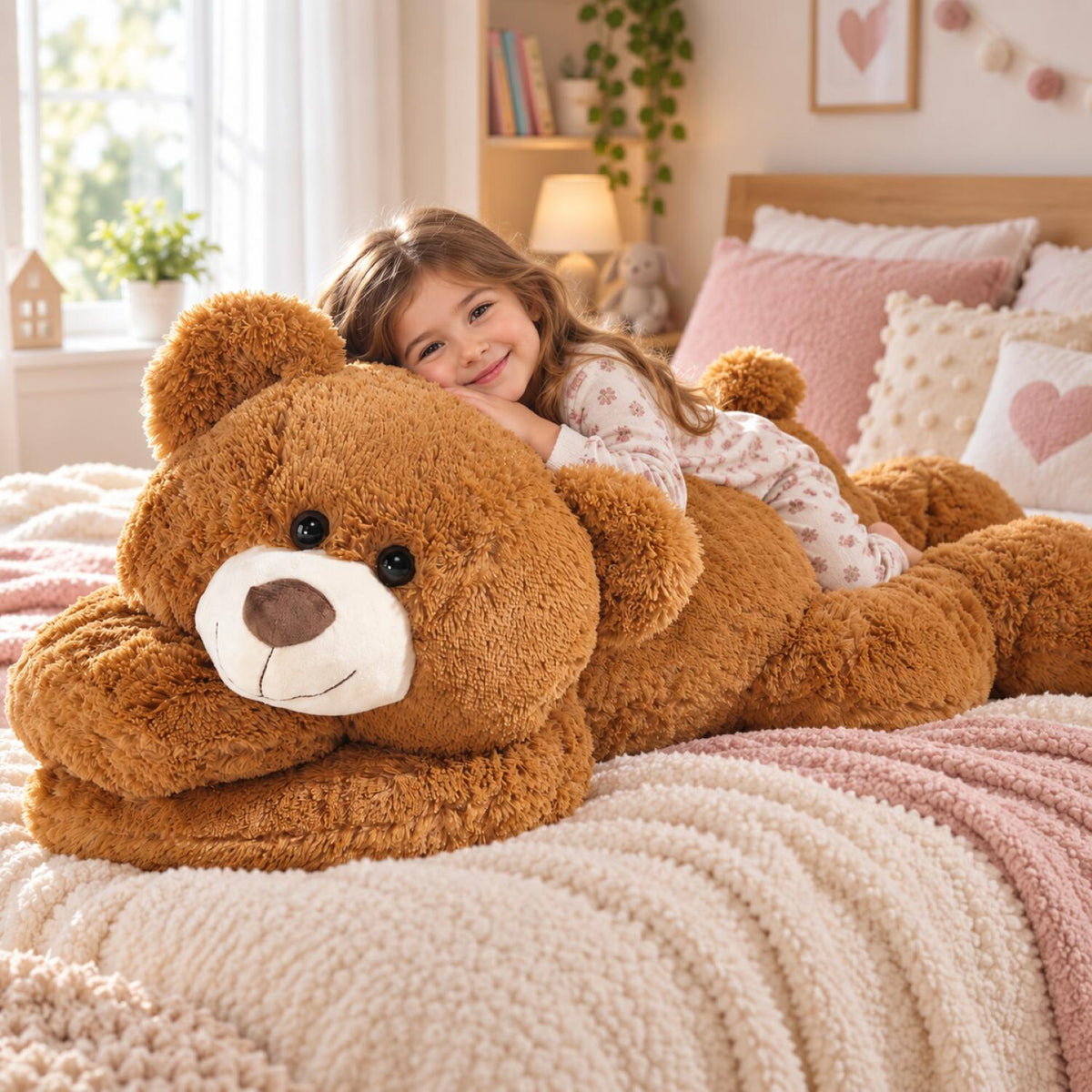 heunec-beer-knuffel-pluche-lichtbruin-liggend-120-cm_10116161-3