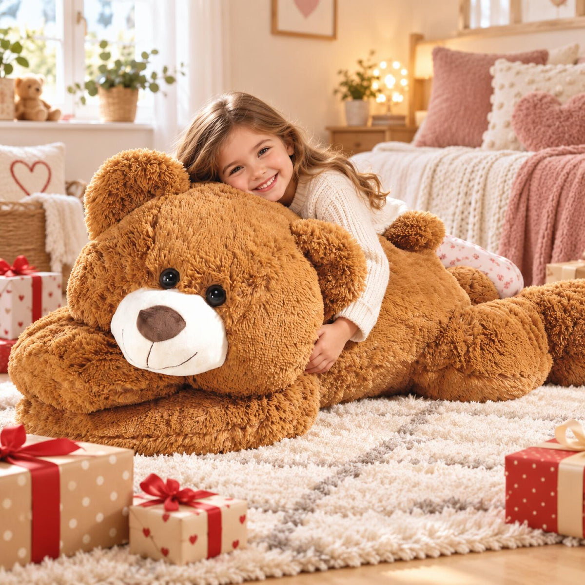 heunec-beer-knuffel-pluche-lichtbruin-liggend-120-cm_10116161-5