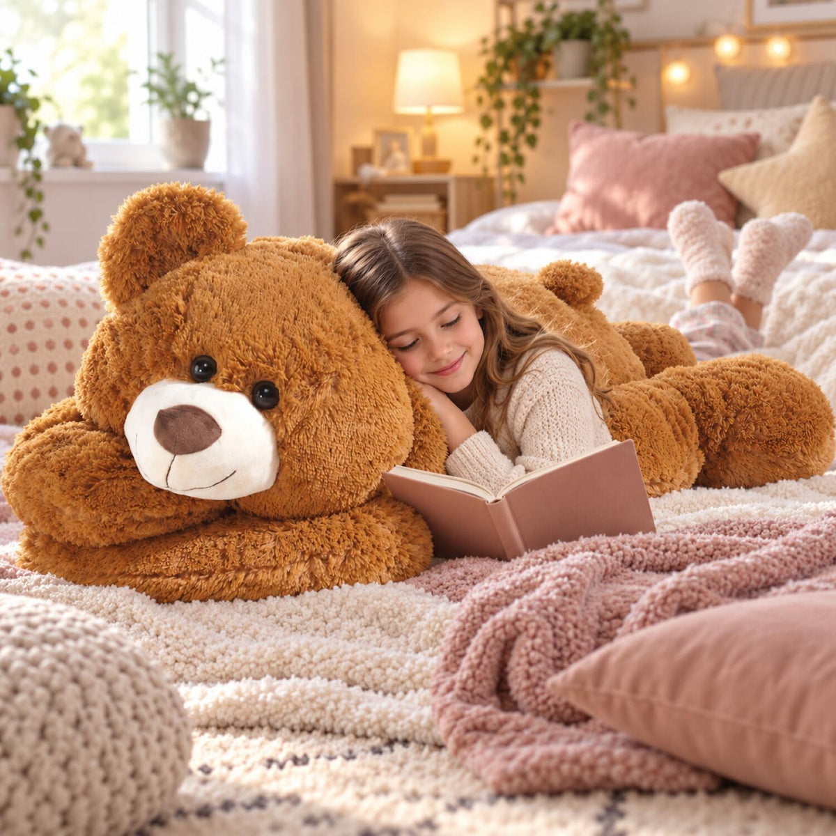 heunec-beer-knuffel-pluche-lichtbruin-liggend-120-cm_10116161-6
