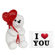Pluche knuffelbeer - wit/rood - 30 cm - I Love hartje - wenskaart - Pluchen speelgoed