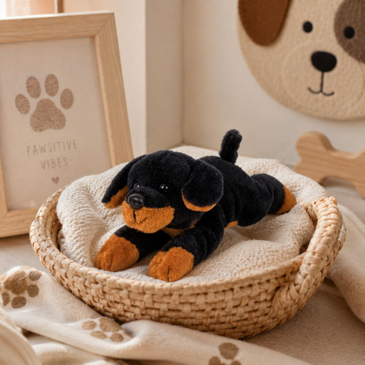 heunec-rottweiler-knuffel-pluche-zwart-bruin-13-cm-hond_10164185-3