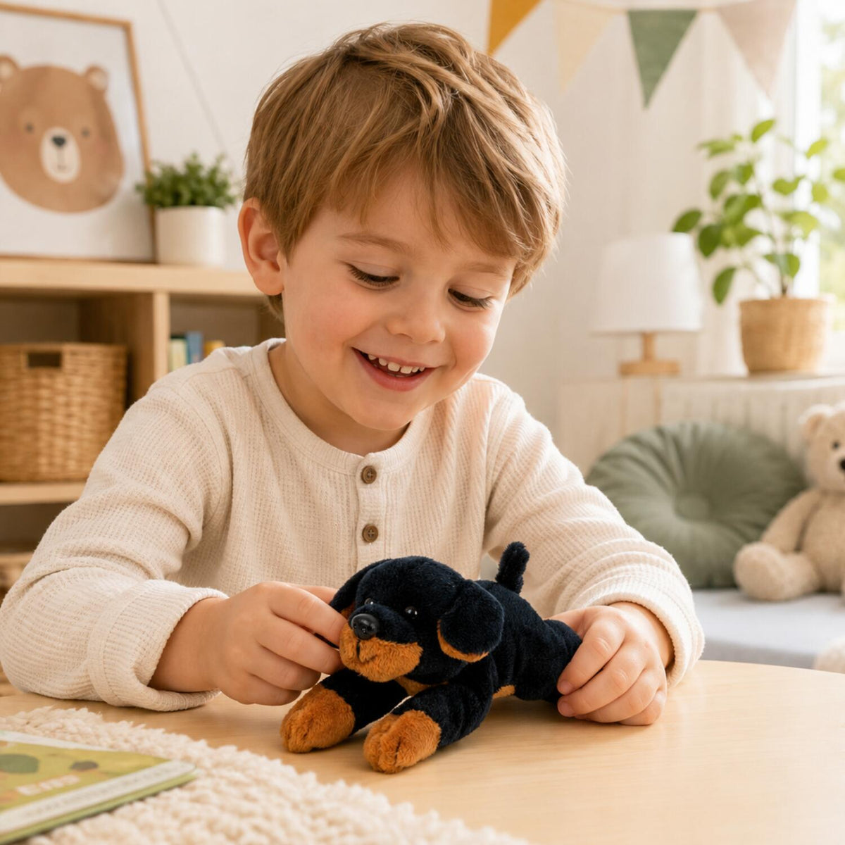 heunec-rottweiler-knuffel-pluche-zwart-bruin-13-cm-hond_10164185-5