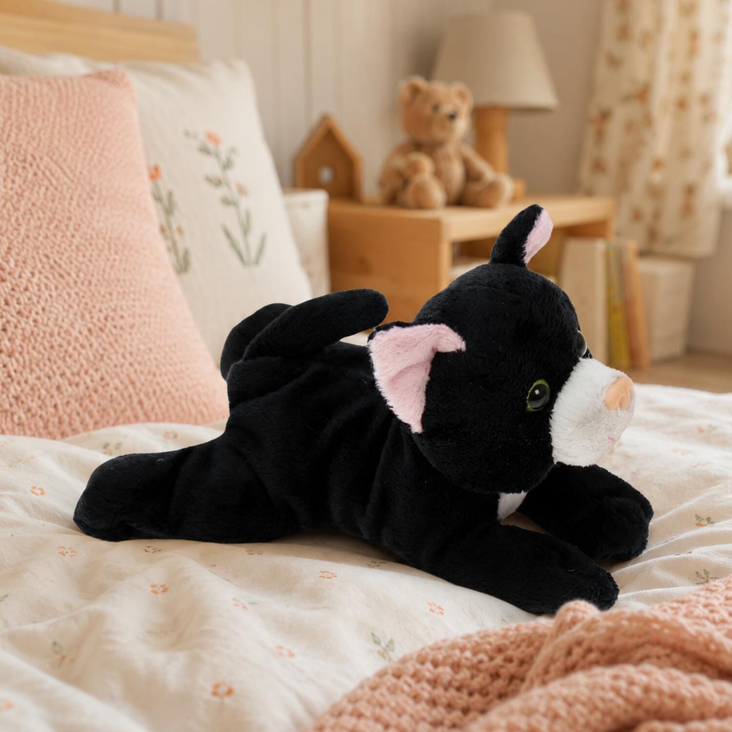 Cornelissen lapjes kat knuffel - zwart/wit - 17 cm - pluche - Pluchen speelgoed