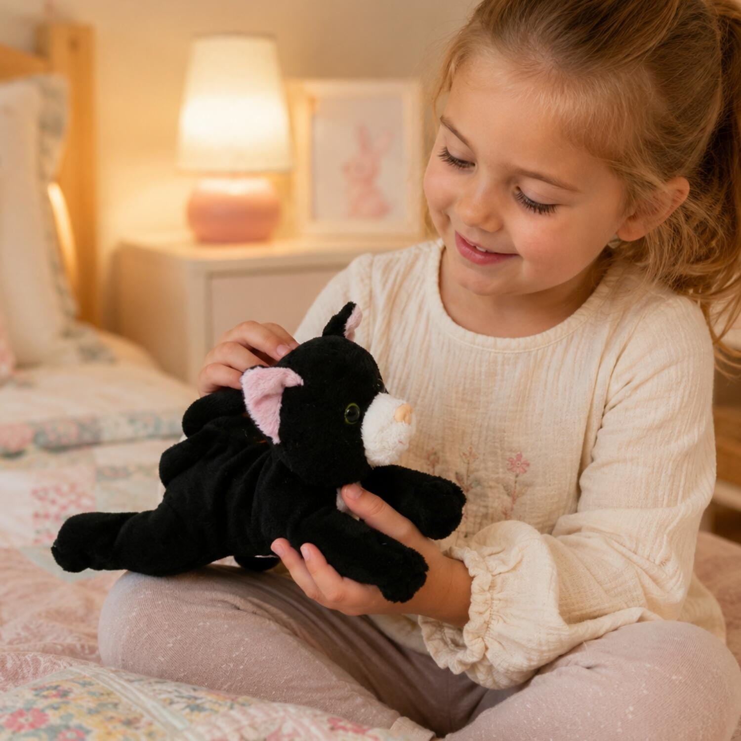 Cornelissen lapjes kat knuffel - zwart/wit - 17 cm - pluche - Pluchen speelgoed