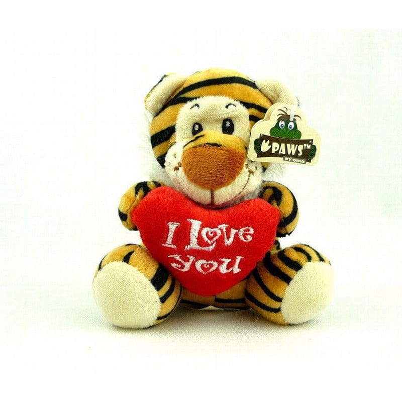 Pluche tijger knuffel - I love you - bruin - 14 cm - Pluchen speelgoed