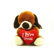I Love You hond knuffel - pluche - bruin - 14 cm - Pluchen speelgoed