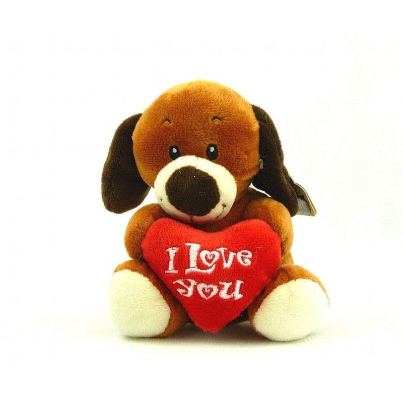 I Love You hond knuffel - pluche - bruin - 14 cm - Pluchen speelgoed