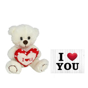 Pluche knuffelbeer met I Love hartje - wit/rood - 20 cm - wenskaart - Pluchen speelgoed