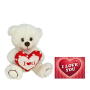 Knuffelbeer met I Love hartje - pluche - wit/rood - 30 cm - Pluchen speelgoed