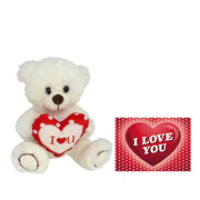 Pluche knuffelbeer - wit/rood - 20 cm - met I Love hartje - Pluchen speelgoed