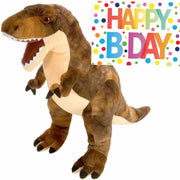 Dino T-rex knuffel - pluche - 25 cm - Happy Birthday kaart - Pluchen speelgoed
