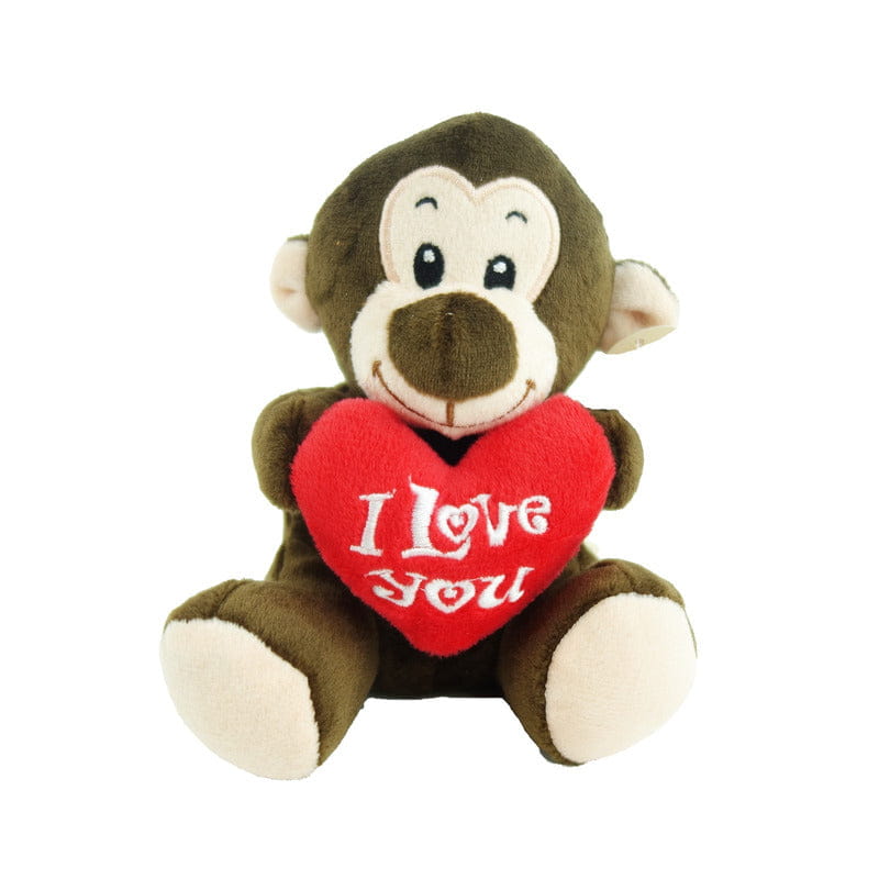 Pluche I love you aap knuffel - bruin - 14 cm - cadeau - Pluchen speelgoed