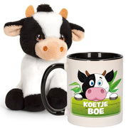 Cadeauset koe - pluche knuffel 12 cm - mok 300 ml - Pluchen speelgoed