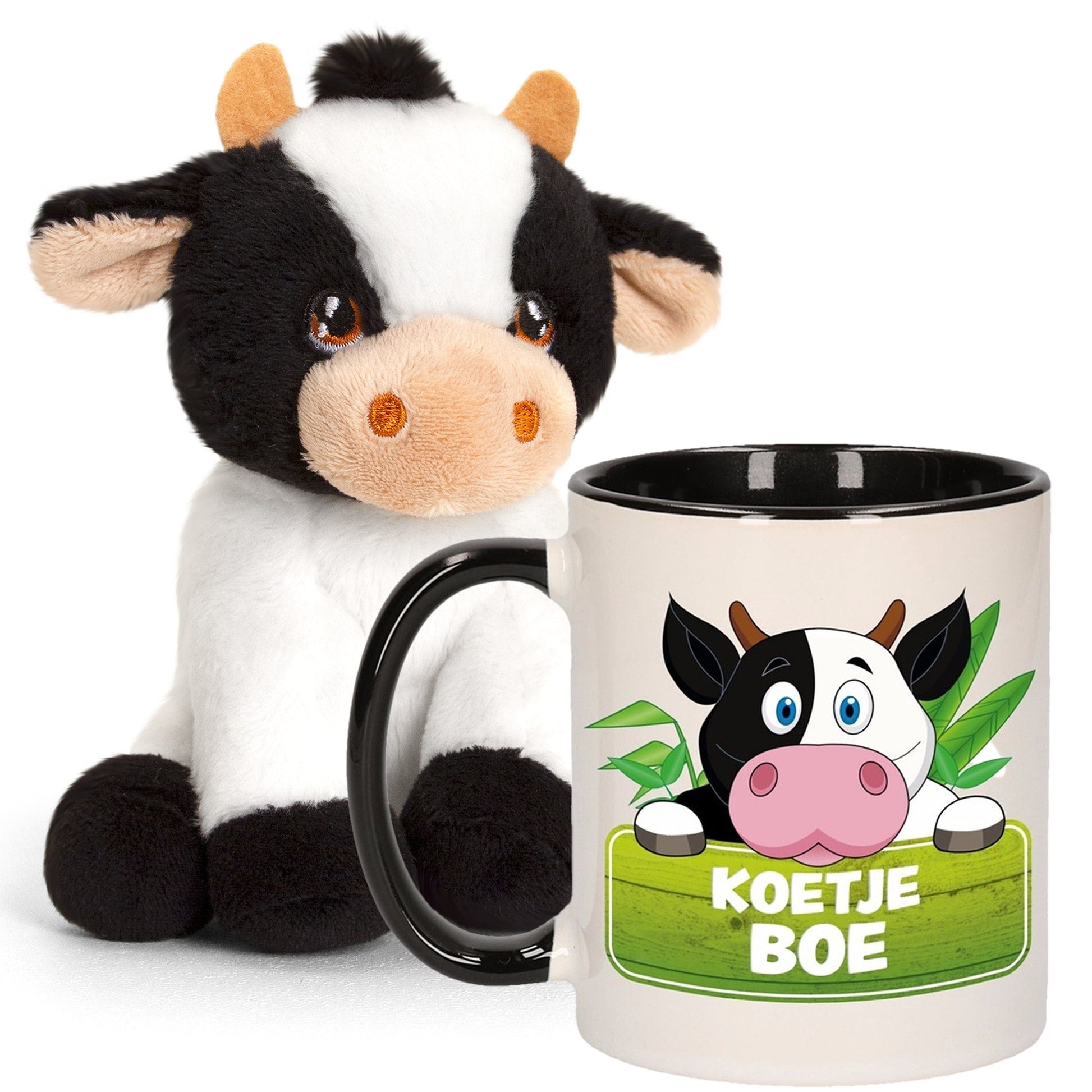 Cadeauset koe - pluche knuffel 12 cm - mok 300 ml - Pluchen speelgoed