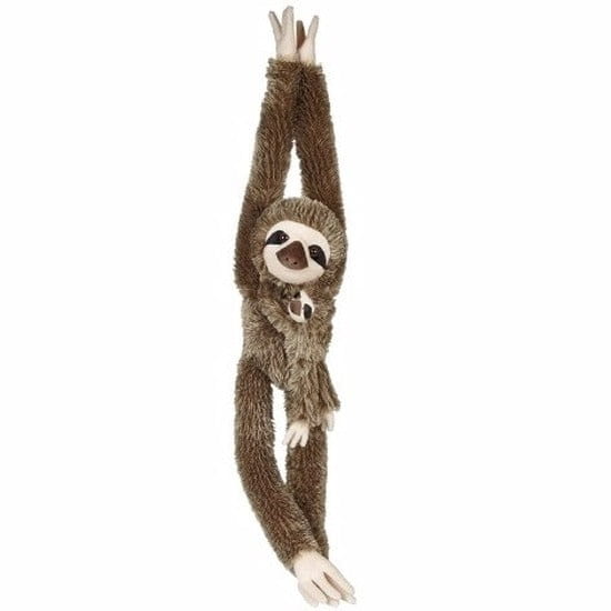 Pluche luiaard knuffel - met baby - 90 cm - klittenband handjes - Pluchen speelgoed