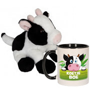 Koeien knuffel en mok set - pluche - 15 cm - 300 ml - Pluchen speelgoed