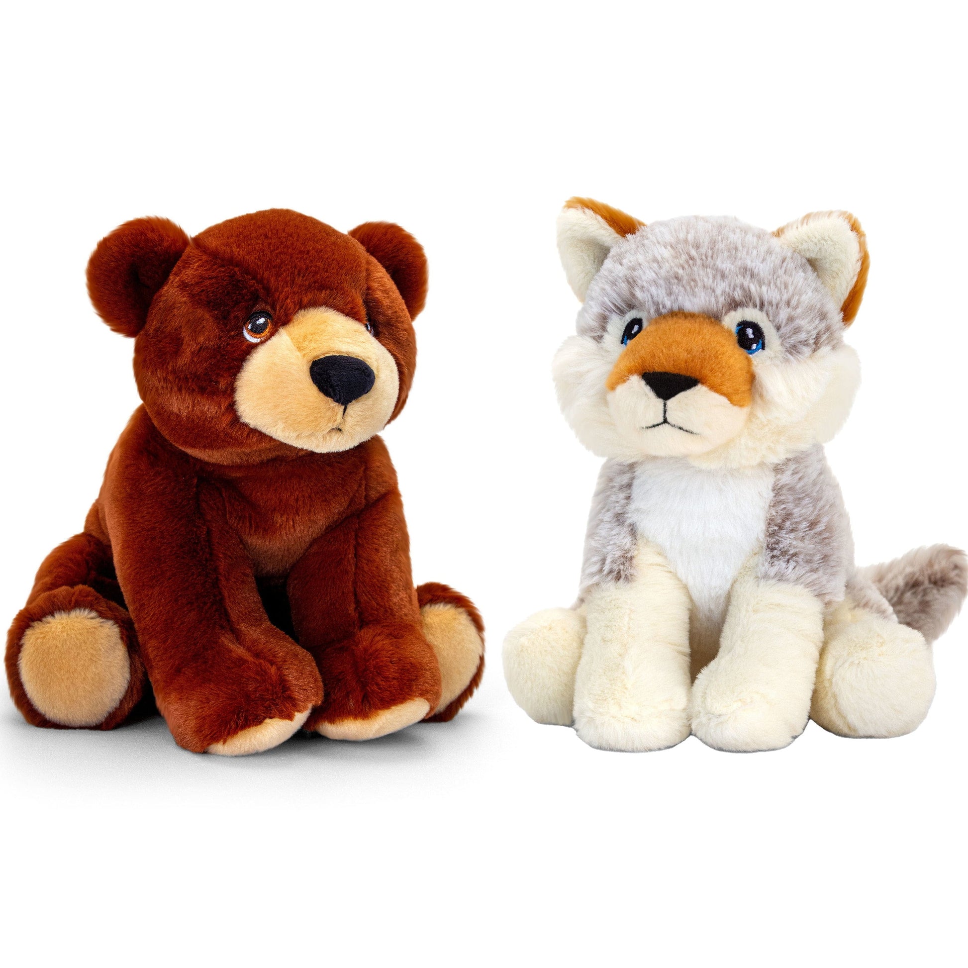 Pluche knuffel set wolf en bruine beer - 25 cm - bosdieren - Pluchen speelgoed