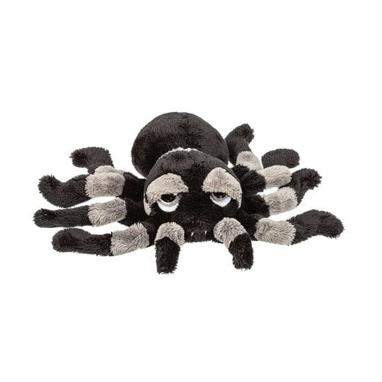 Pluche vogelspin knuffel - zwart/grijs - 13 cm - spin - Pluchen speelgoed