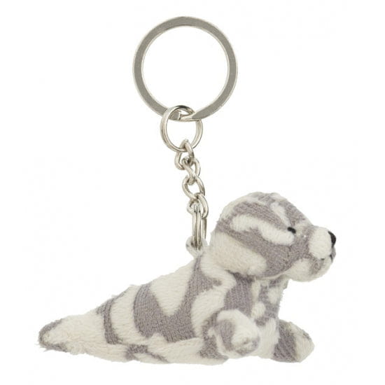 Gevlekte grijze zeehond knuffel sleutelhanger - pluche - 8,5 cm - Pluchen speelgoed