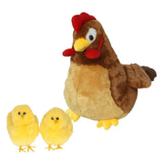 Pluche kip knuffel - 20 cm - bruin - met 2 gele kuikens - Pluchen speelgoed
