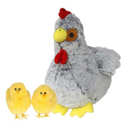 Pluche kip knuffel - 30 cm - grijs - met 2 kuikens - Pluchen speelgoed
