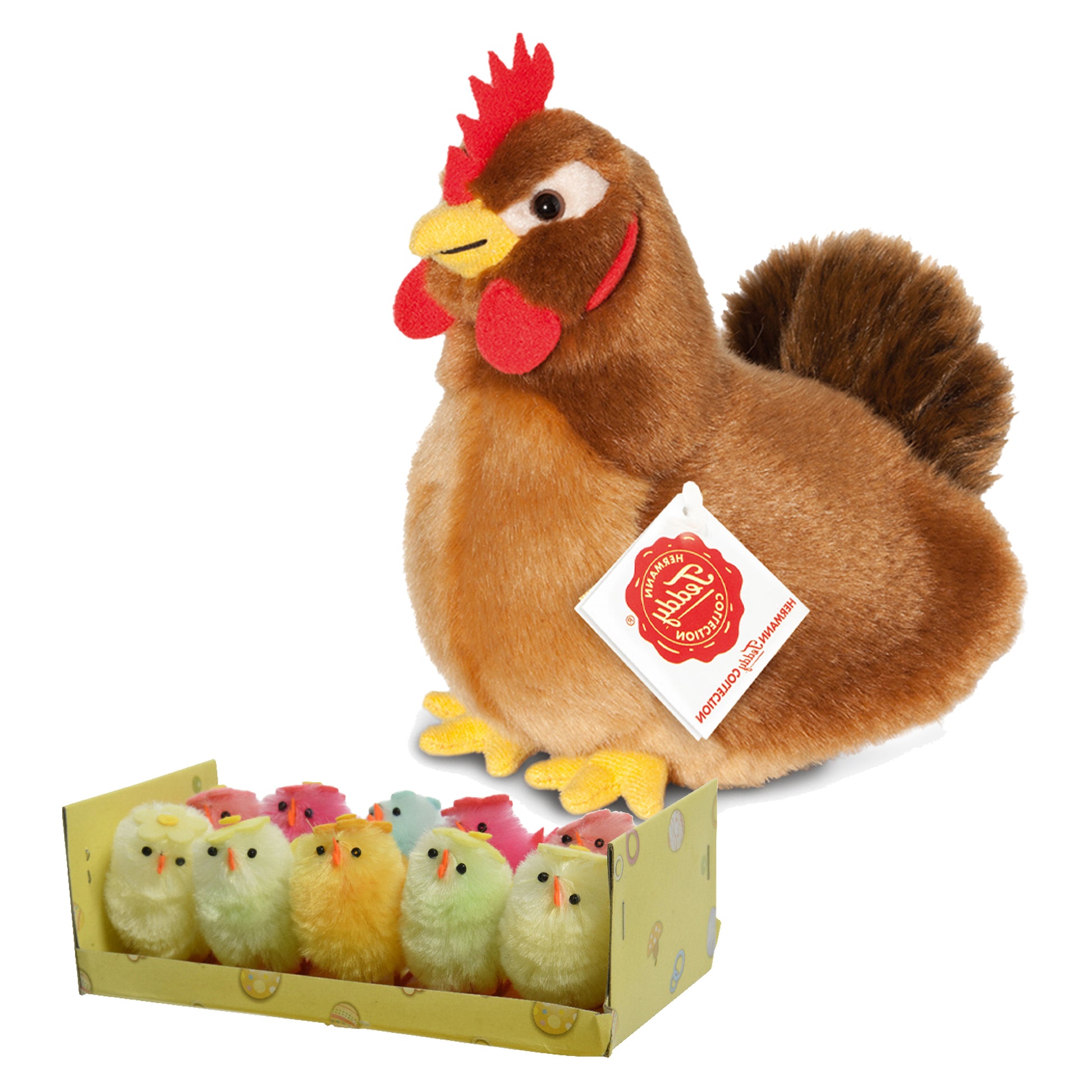 pluche-kip-knuffel-16-cm-multikleur-met-10-kuikens-kippen-familie_10430309