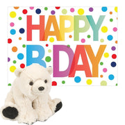 IJsbeer knuffel - pluche - 20 cm - met Happy Birthday kaart - Pluchen speelgoed