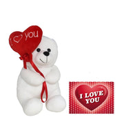Pluche knuffelbeer met I Love hartje - wit/rood - 20 cm - kaart - Pluchen speelgoed