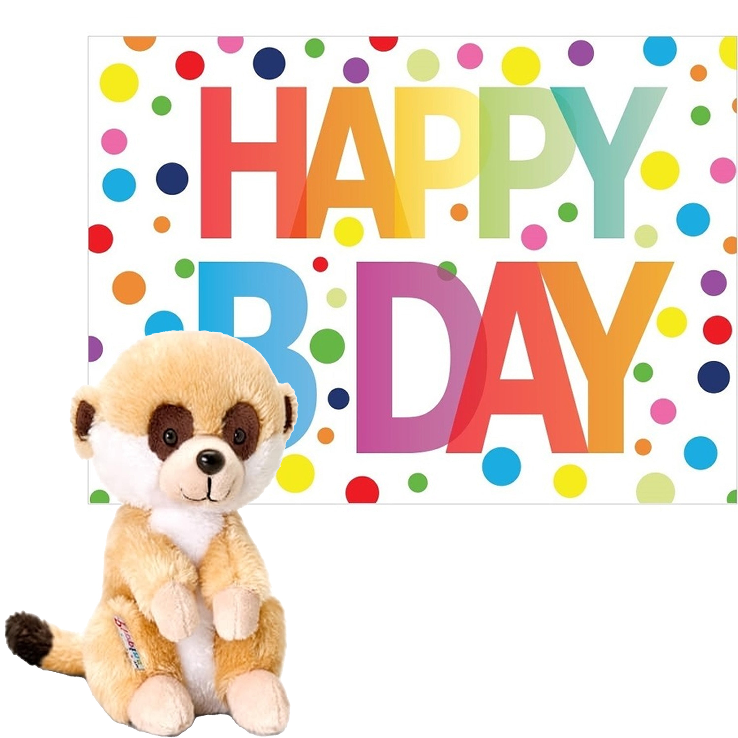 pluche-dieren-knuffel-stokstaartje-14-cm-met-happy-birthday-wenskaart_10366370