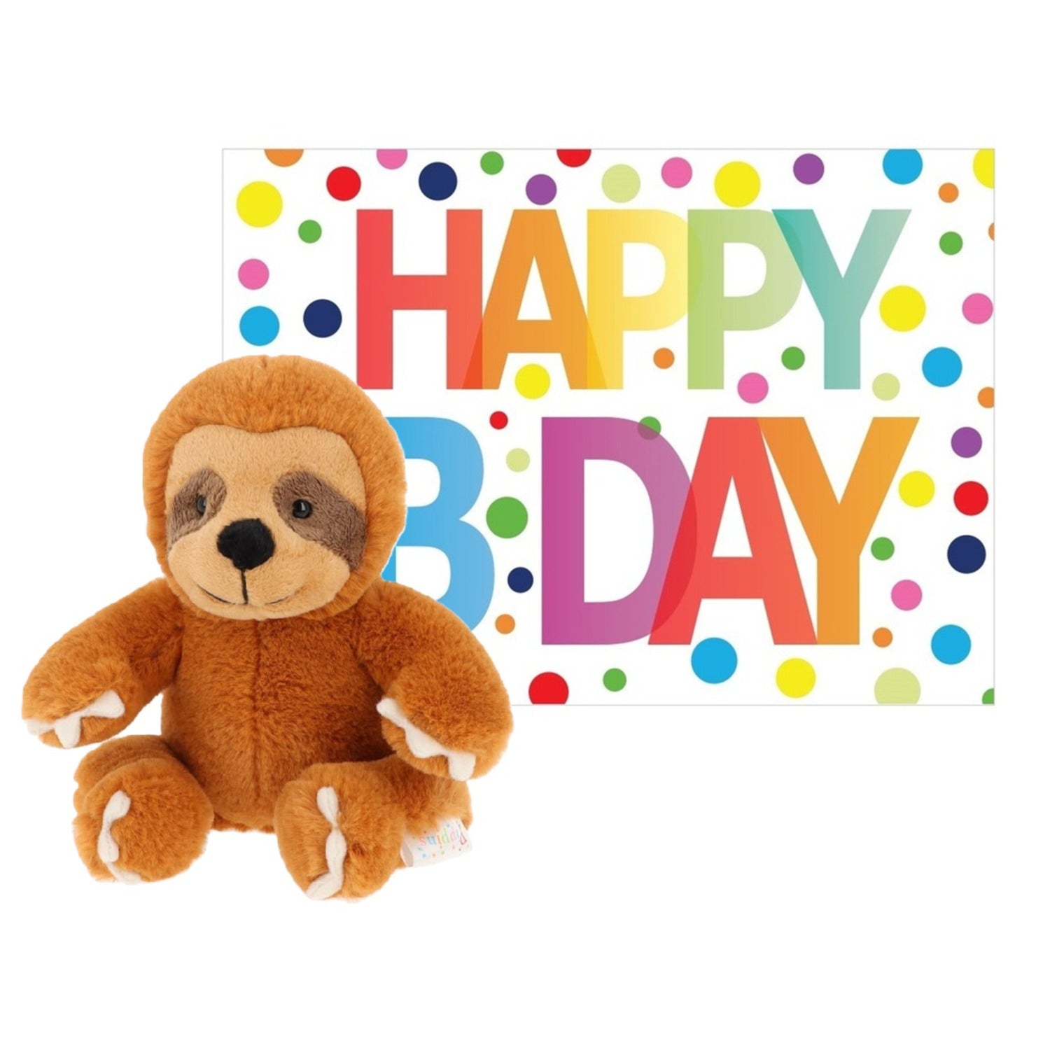 pluche-dieren-knuffel-luiaard-14-cm-met-happy-birthday-wenskaart_10366371-1