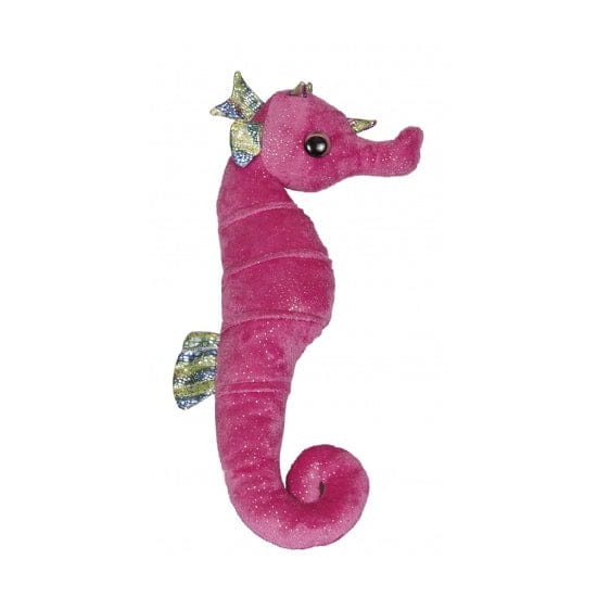 Ravensden zeepaardje knuffel - roze glitters - 35 cm - zeedier - Pluchen speelgoed