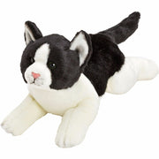 Pluche kat knuffel - zwart/wit - liggend - 33 cm - Pluchen speelgoed