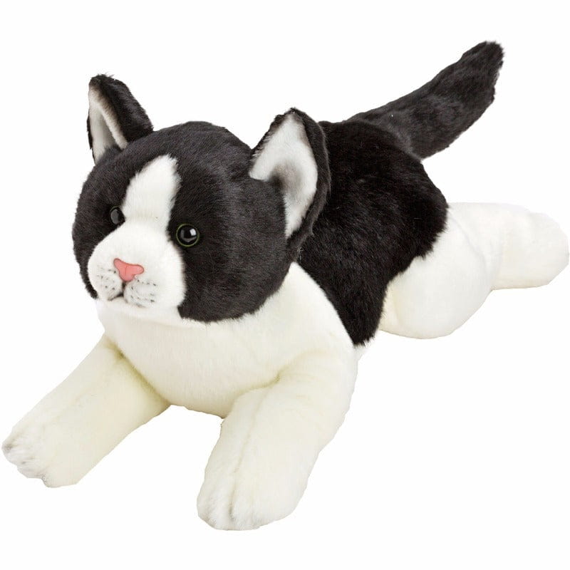 Pluche kat knuffel - zwart/wit - liggend - 33 cm - Pluchen speelgoed