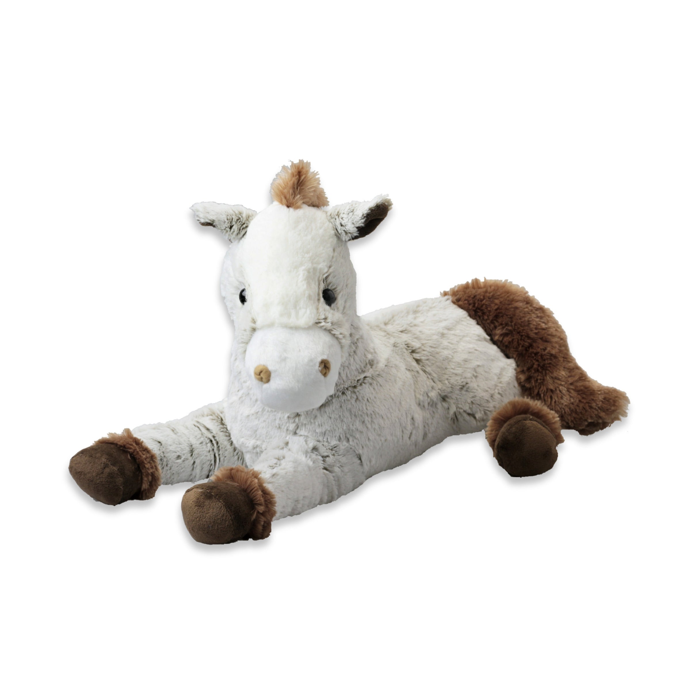 pluche-paard-knuffel-liggend-wit-bruin-polyester-45-cm_10389394