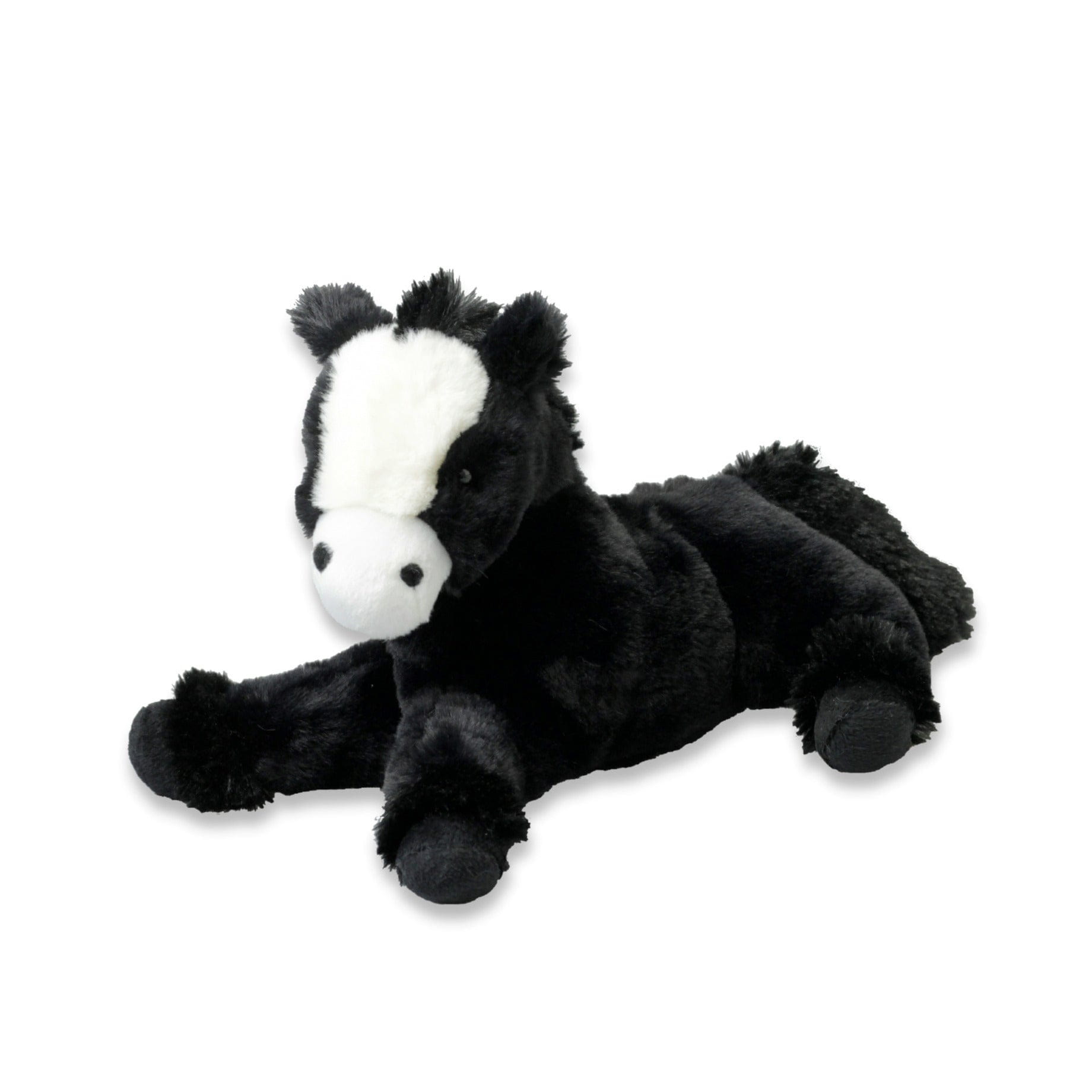 Pluche paard knuffel - zwart - liggend - 30 cm - polyester - Pluchen speelgoed